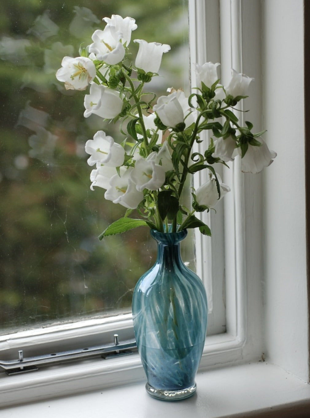 Murano teal mottled glass vase