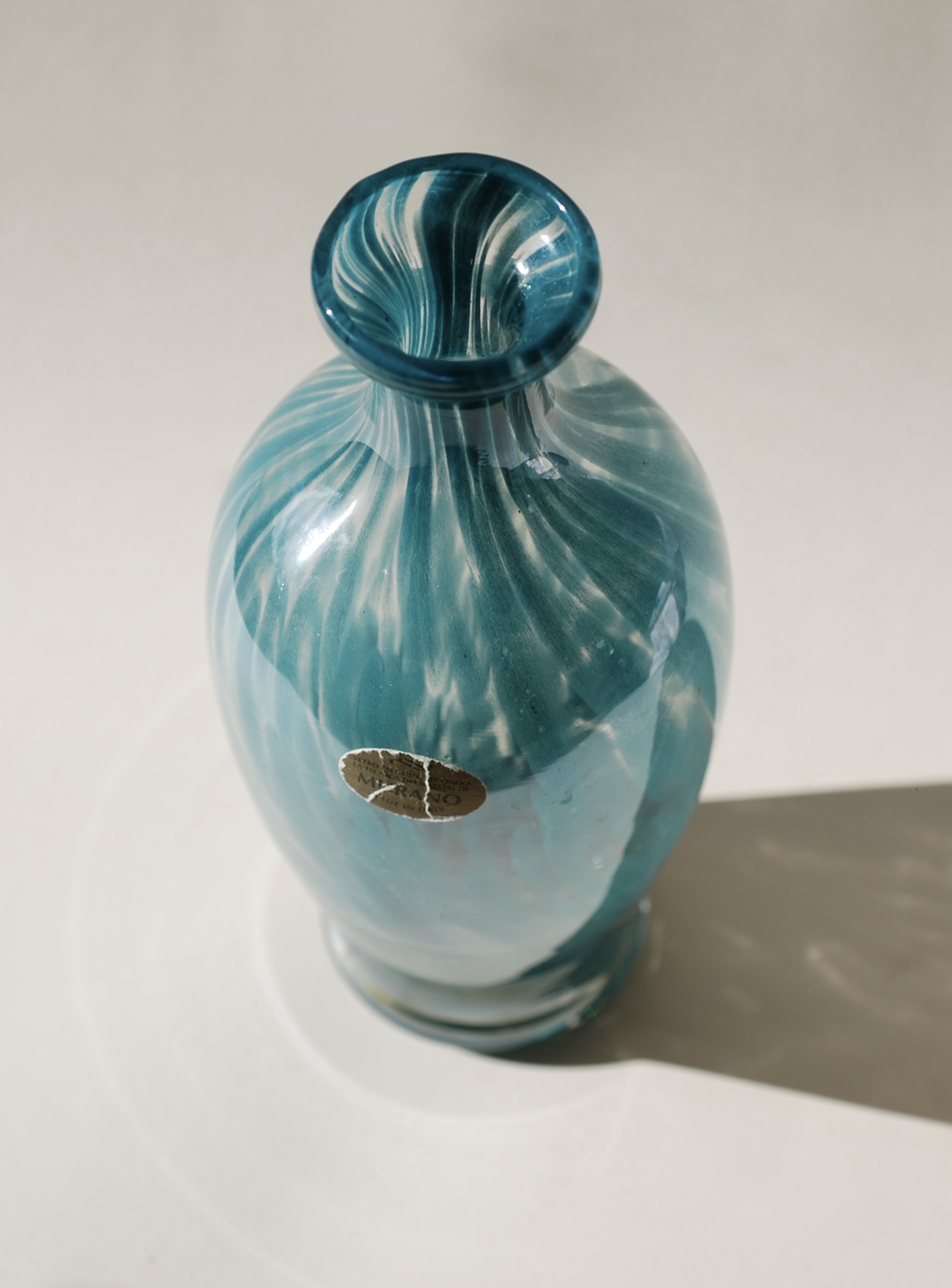 Murano teal mottled glass vase