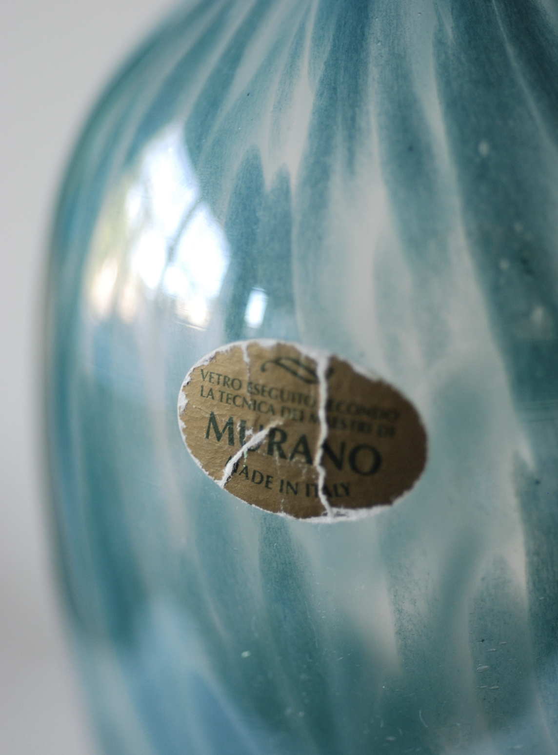 Murano teal mottled glass vase