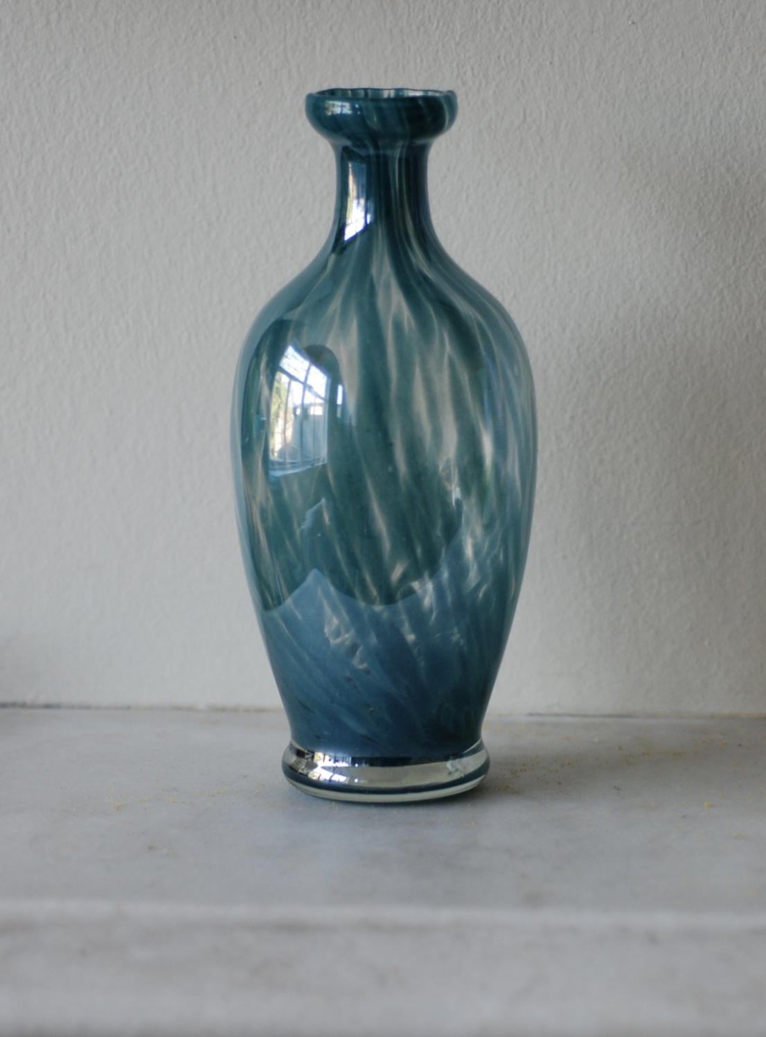 Murano teal mottled glass vase