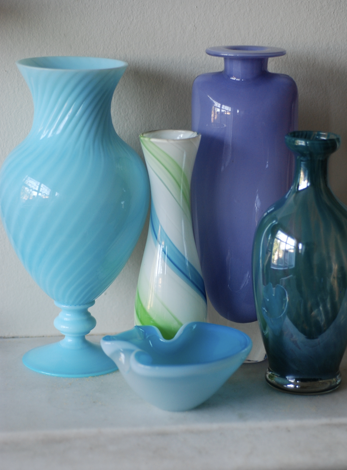 Murano teal mottled glass vase