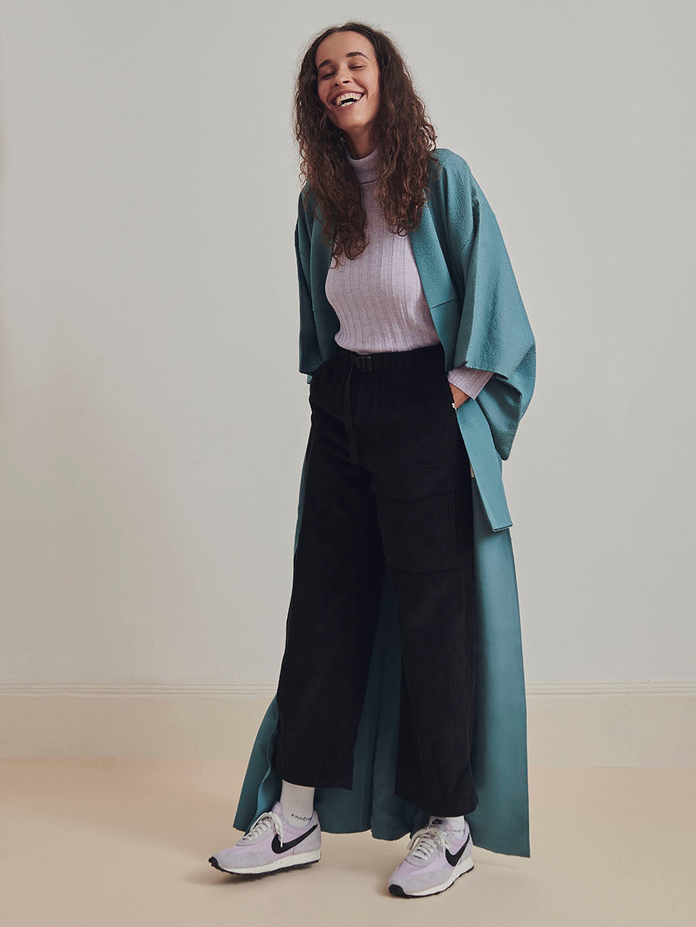 Aoyama - Peacock blue plain silk kimono
