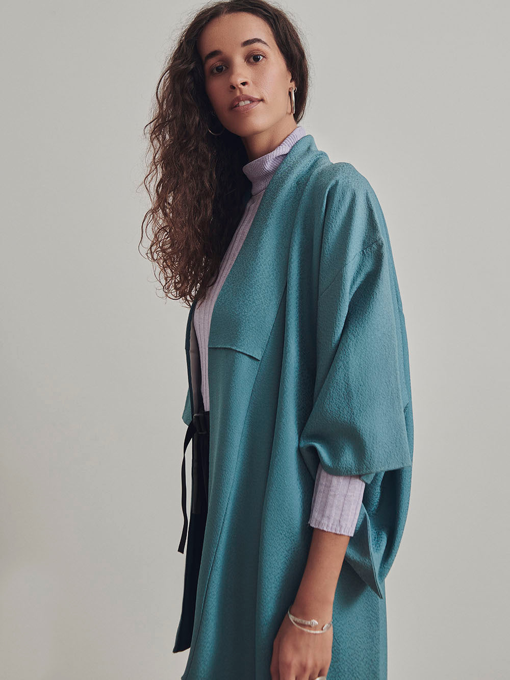 Aoyama - Peacock blue plain silk kimono