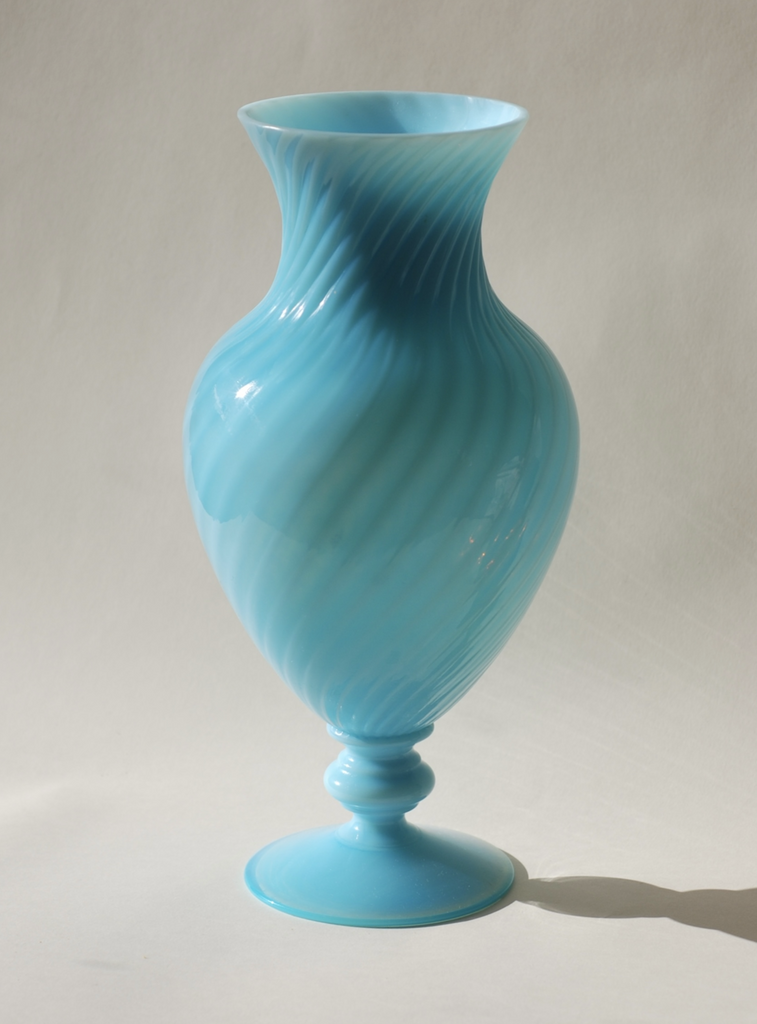 Aqua swirl pedestal vase