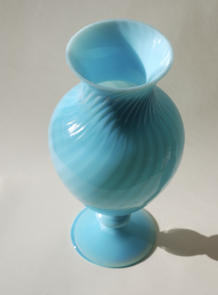 Aqua swirl pedestal vase