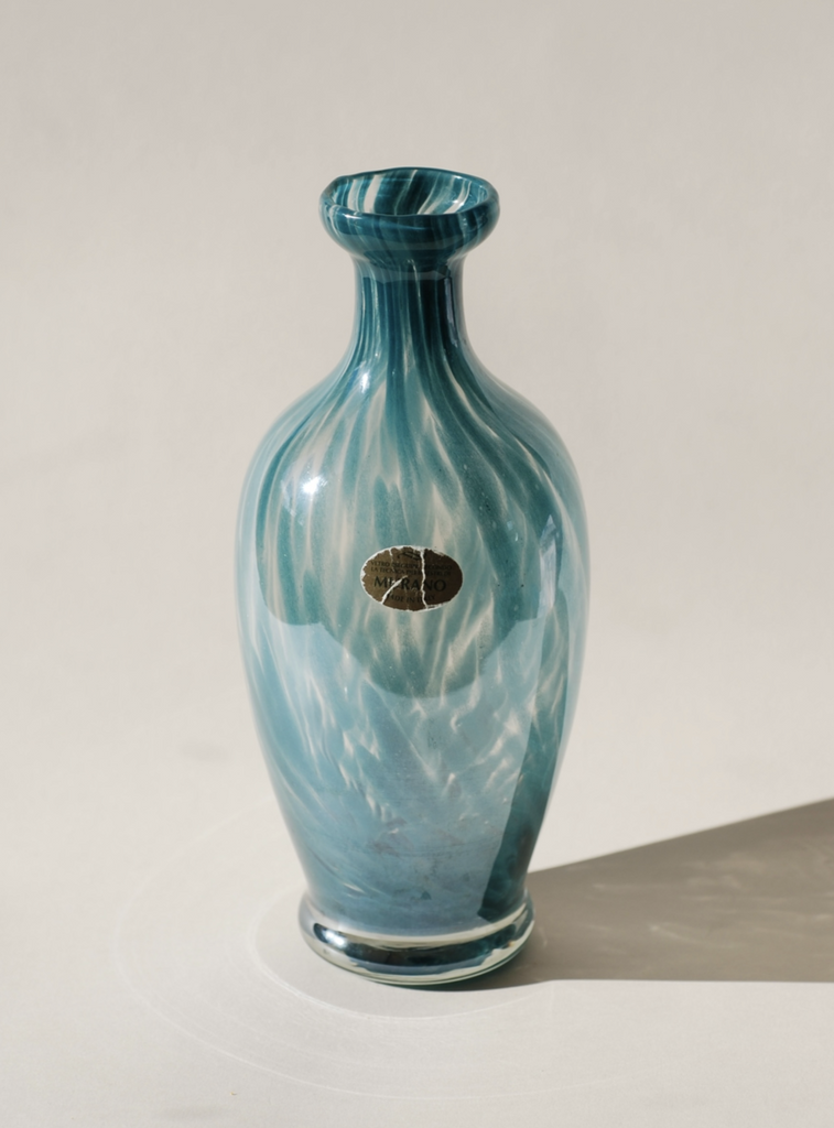 Murano teal mottled glass vase