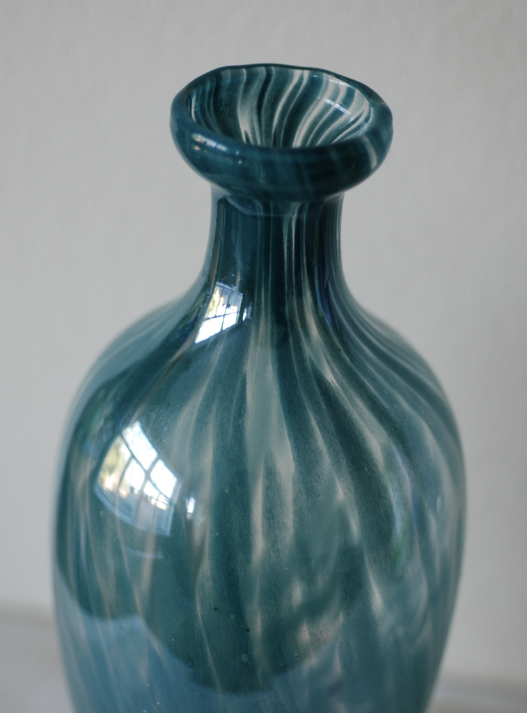 Murano teal mottled glass vase