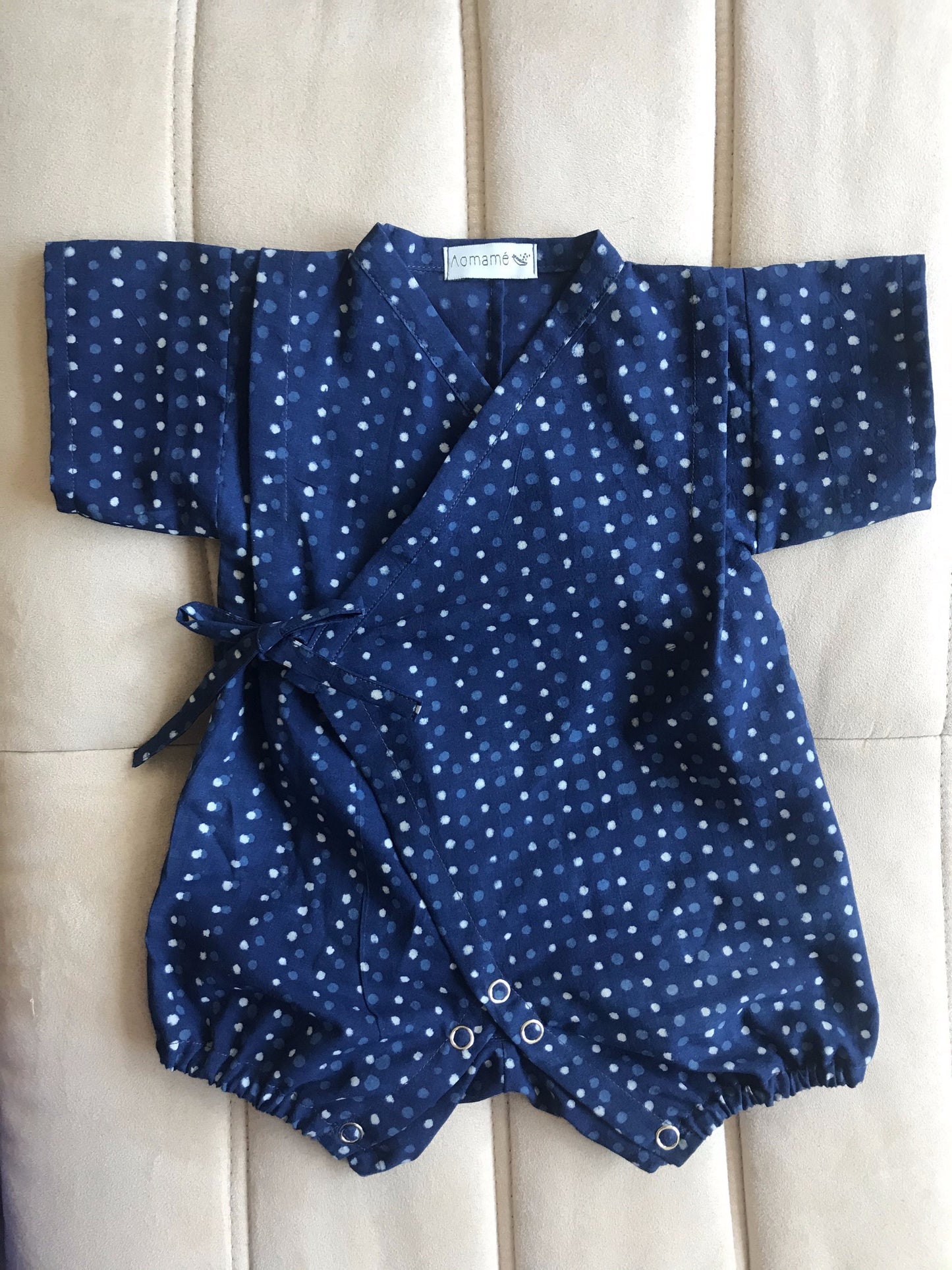 Aomamé - Pluie indigo cotton Baby romper