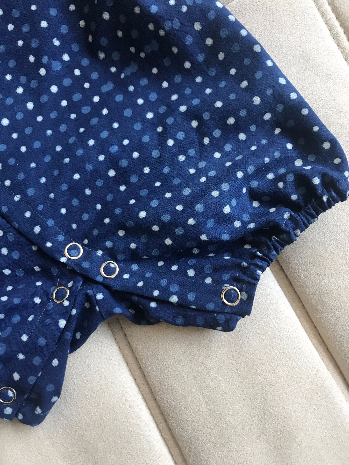 Aomamé - Pluie indigo cotton Baby romper