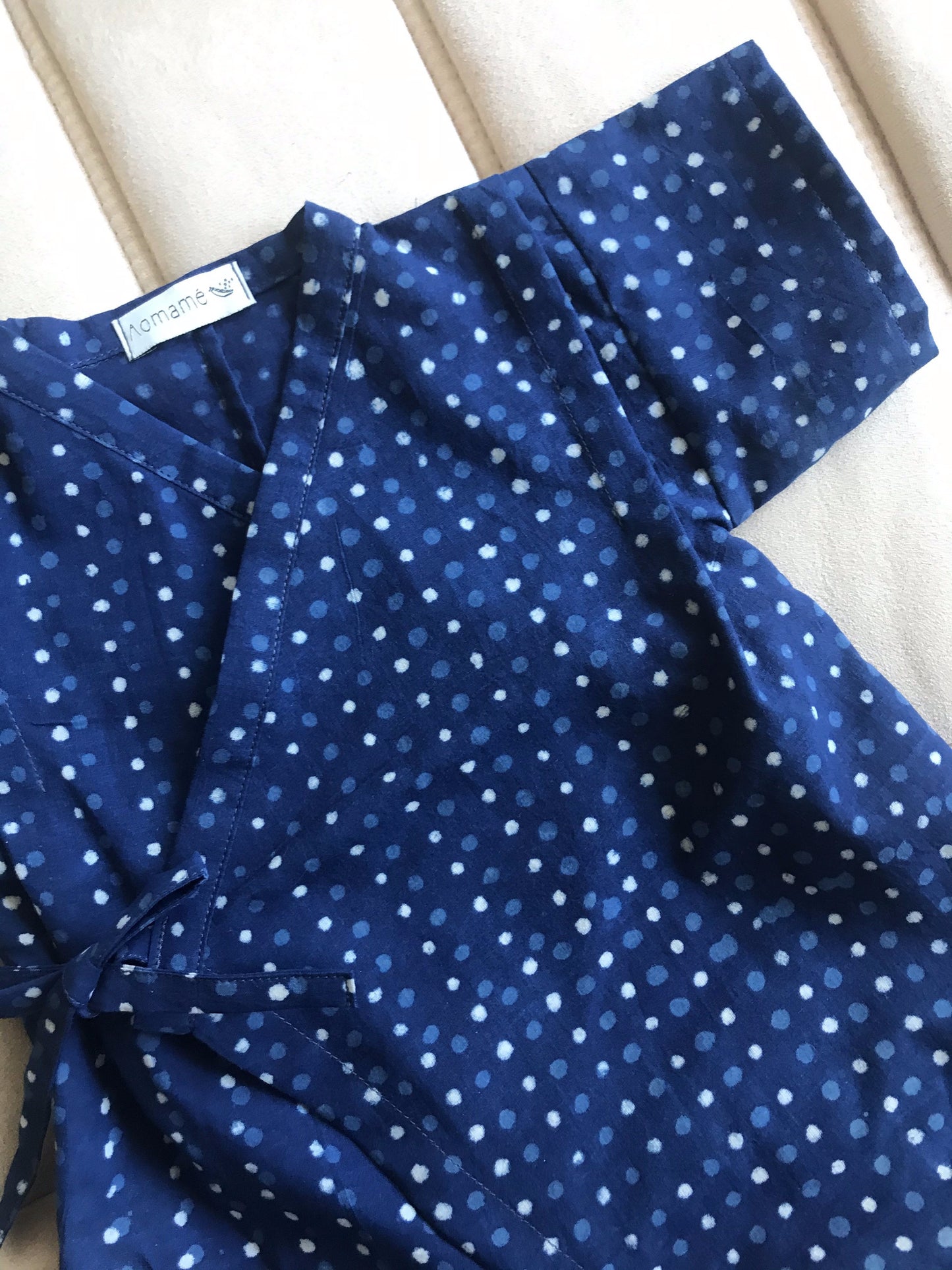 Aomamé - Pluie indigo cotton Baby romper