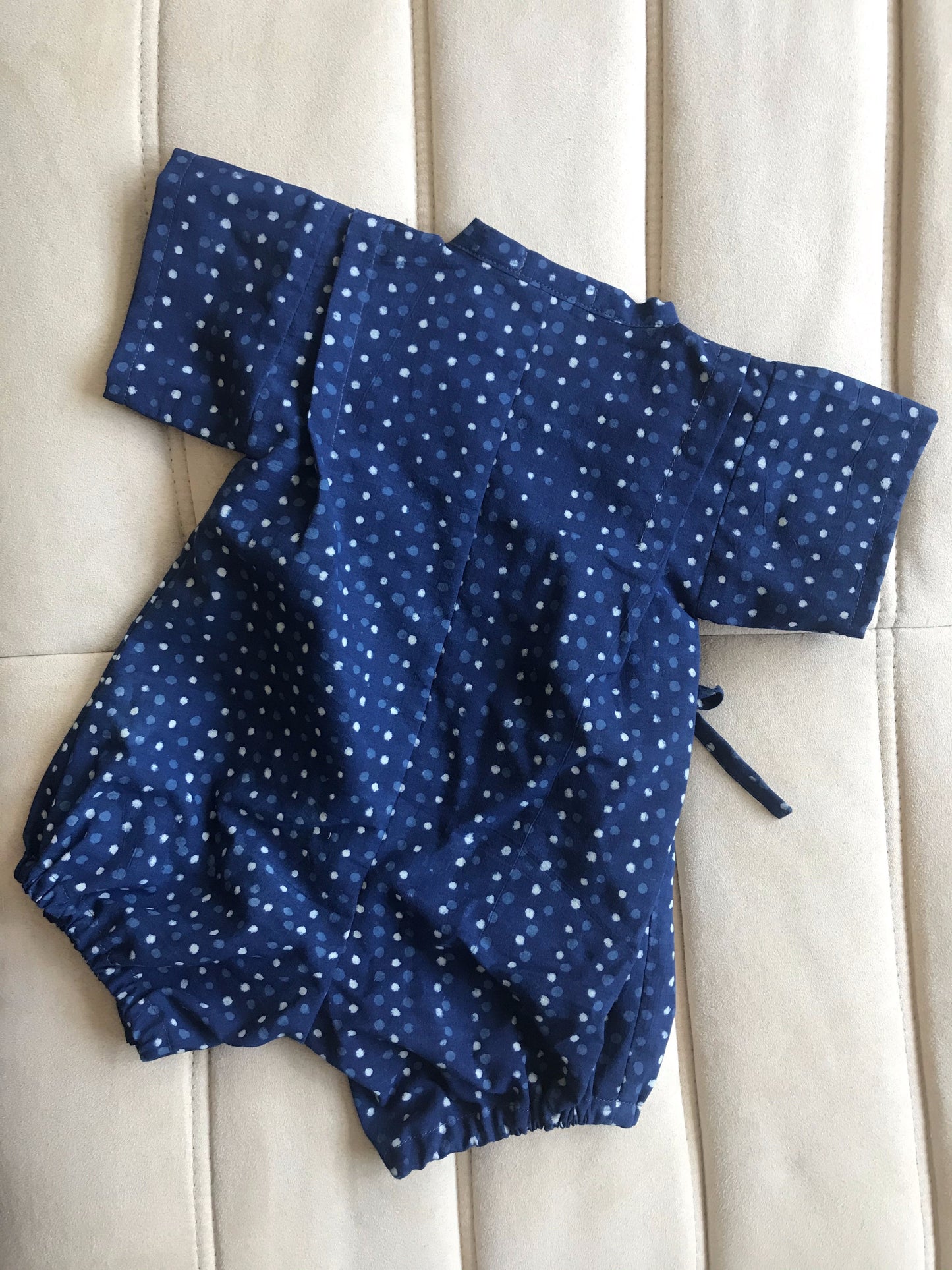 Aomamé - Pluie indigo cotton Baby romper