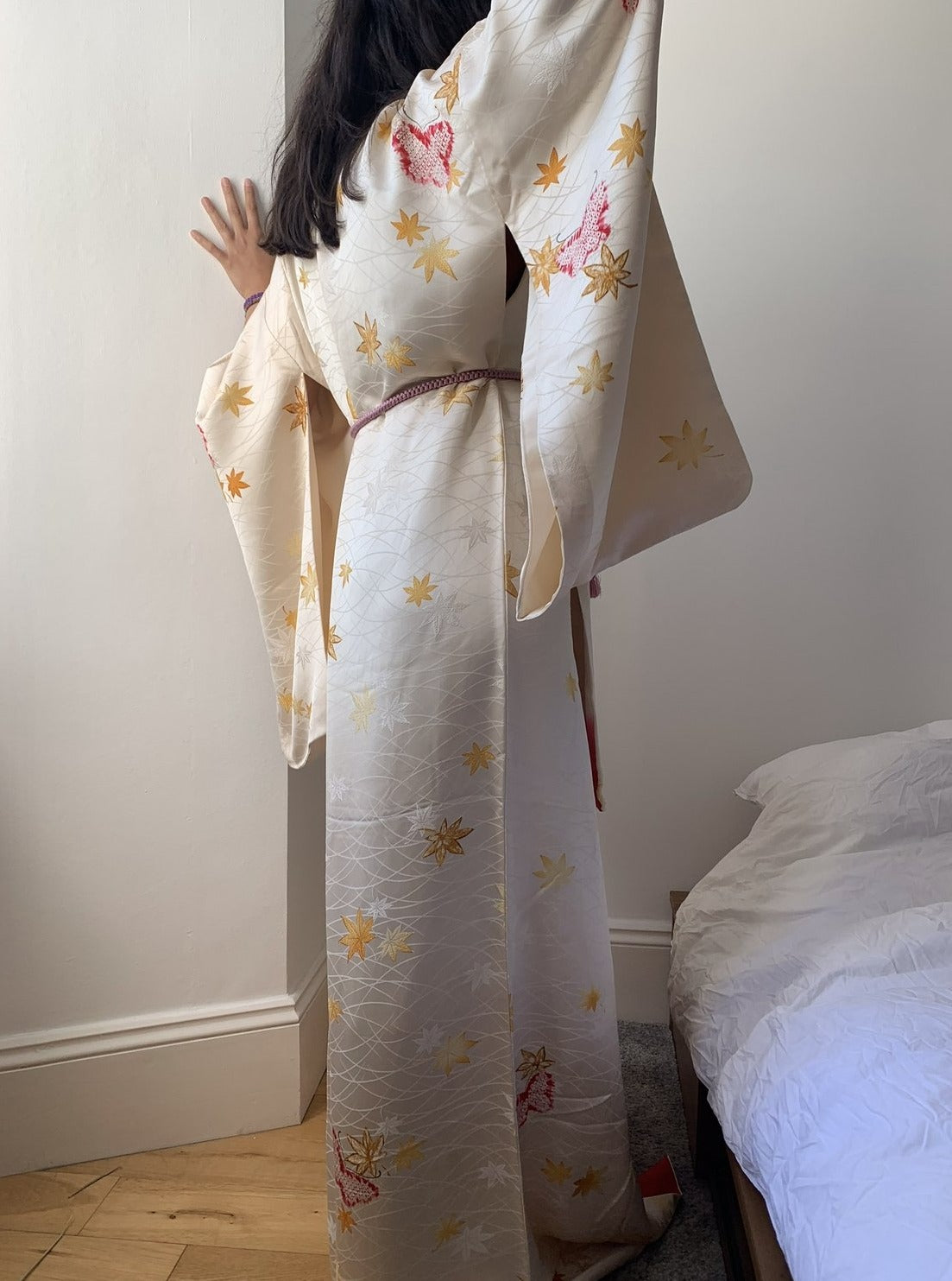 Yukiko - Designer silk ivory gold kimono