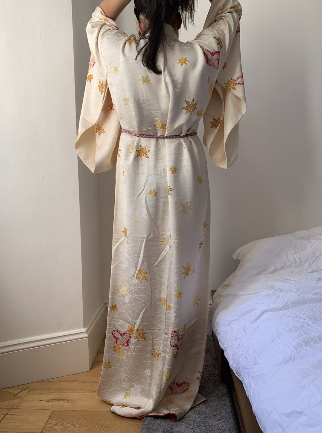 Yukiko - Designer silk ivory gold kimono