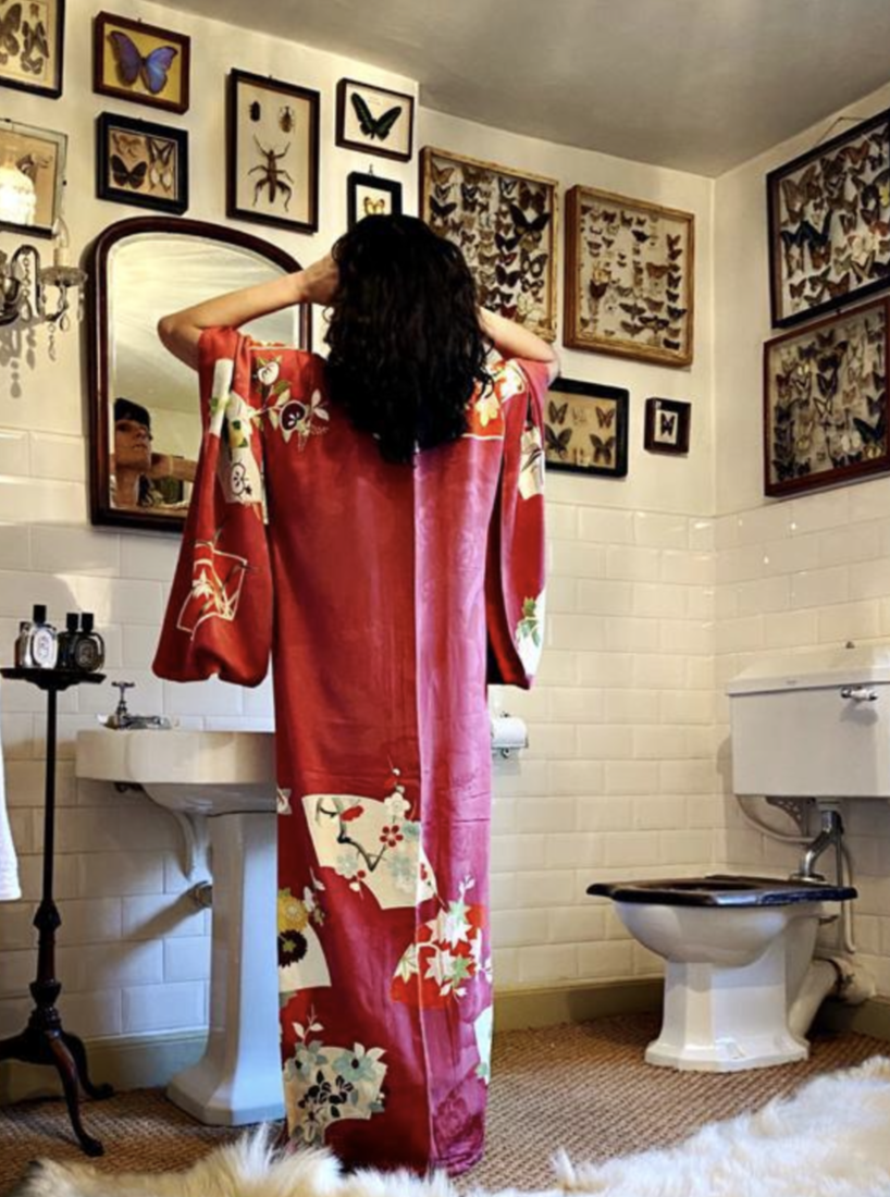 Fuji - Cerise pink floral silk kimono