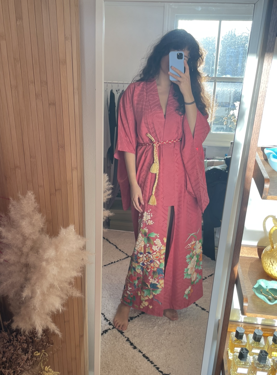 Ayaka - Magenta pink floral silk kimono