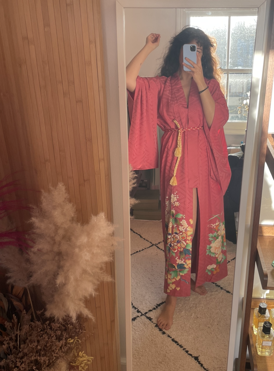 Ayaka - Magenta pink floral silk kimono