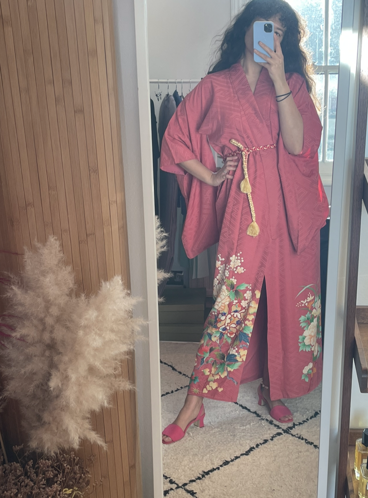 Ayaka - Magenta pink floral silk kimono