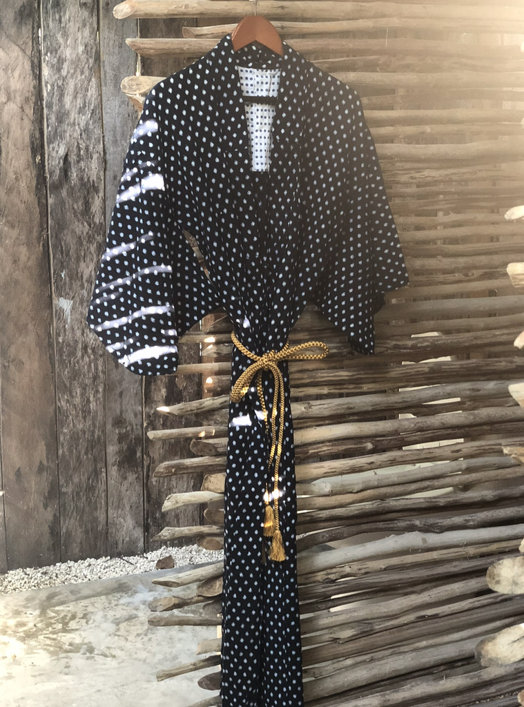 Eiko - 1960s indigo polka dot cotton kimono