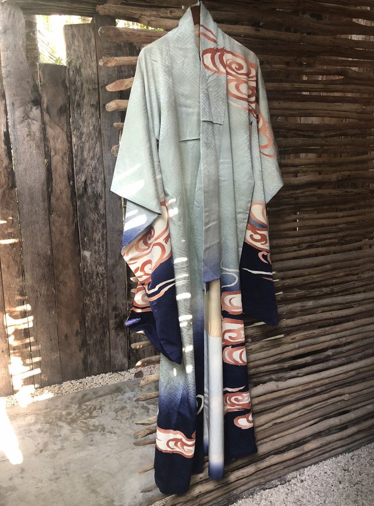 Nagisa - Blue ombré silk furisode kimono
