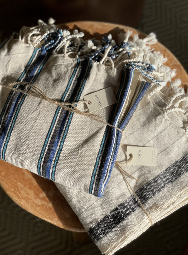 Cotorra - Yves Klein blue stripes linen towel