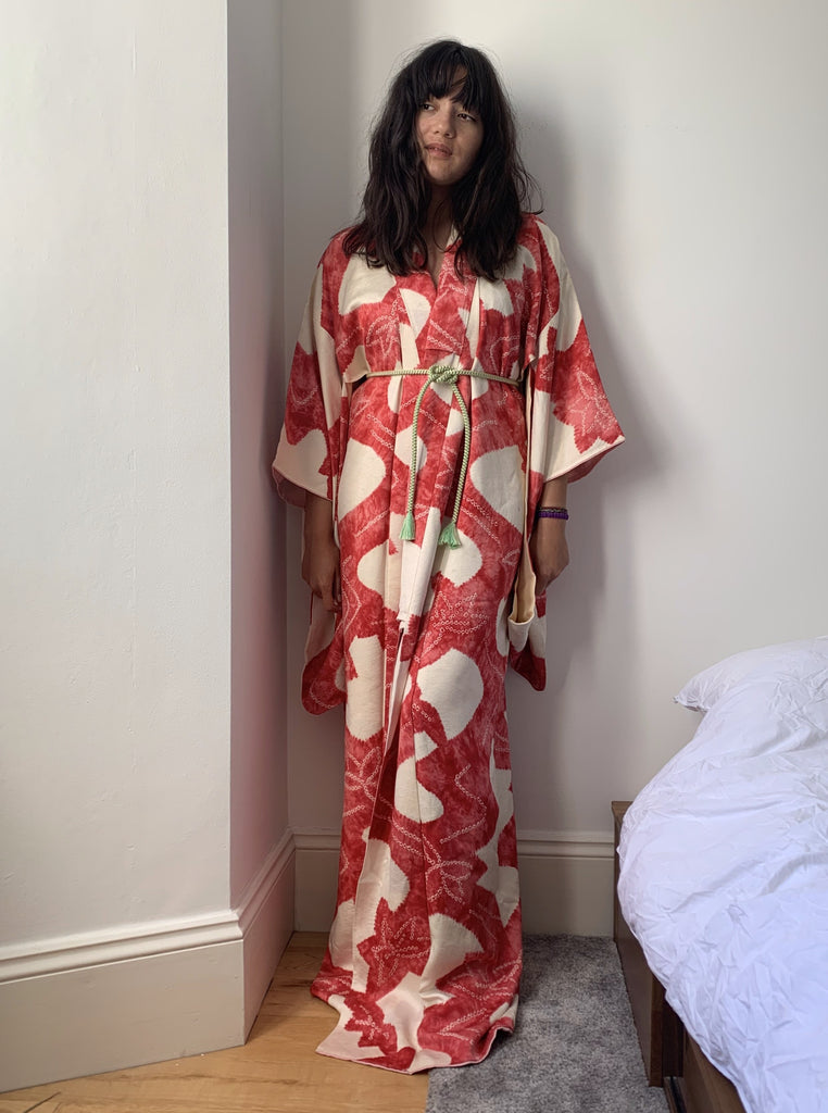 Asagao - Ivory pink silk shibori kimono