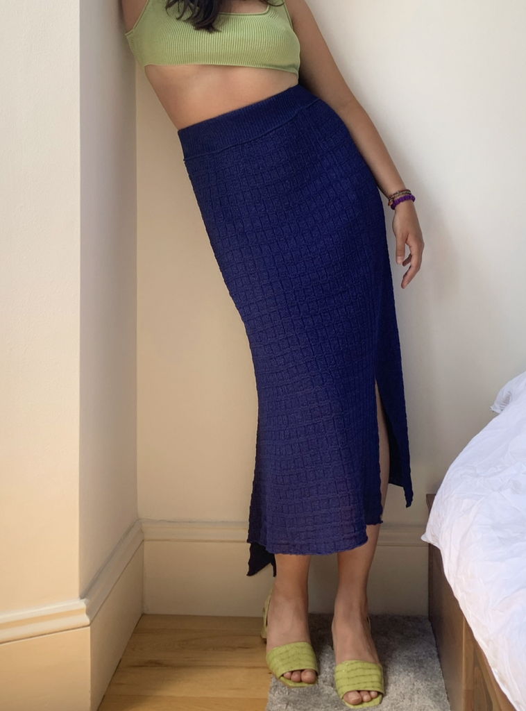 Rus - Etoile indigo textured knit skirt SMALL