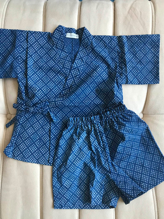 Aomamé - Sesame indigo cotton Children's jinbei set