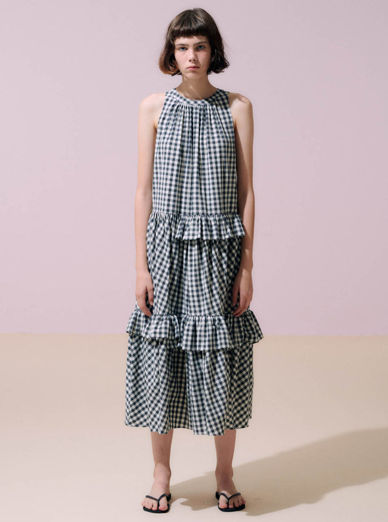 NEUL - Gingham Cotton Trapeze Dress MEDIUM